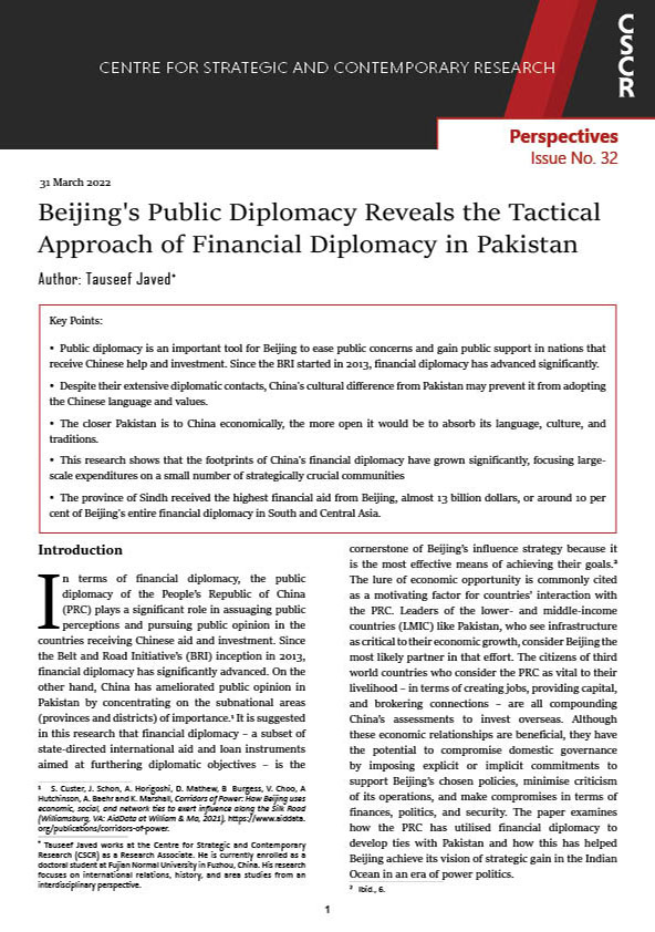 Beijing's Public Diplomacy Reveals the Tactical Approach of Financial Diplomacy in Pakistan